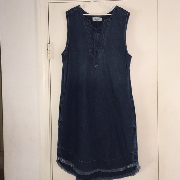 Bella Dahl Denim Fringe Tie Up Dress Medium M - Picture 1 of 3